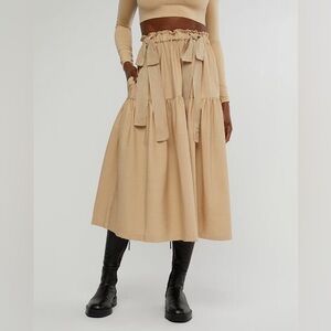 New! WeWoreWhat Pull On Poplin Midi Skirt, Tan Size S